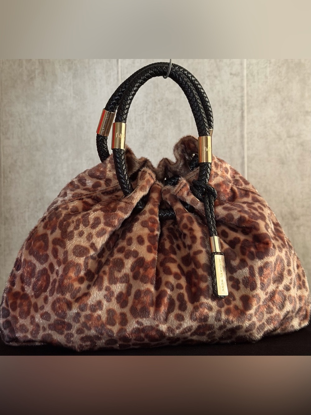 Michael Kors Collection Skorpios Leopard Cheetah Calf Hair Braided Ring Tote Bag